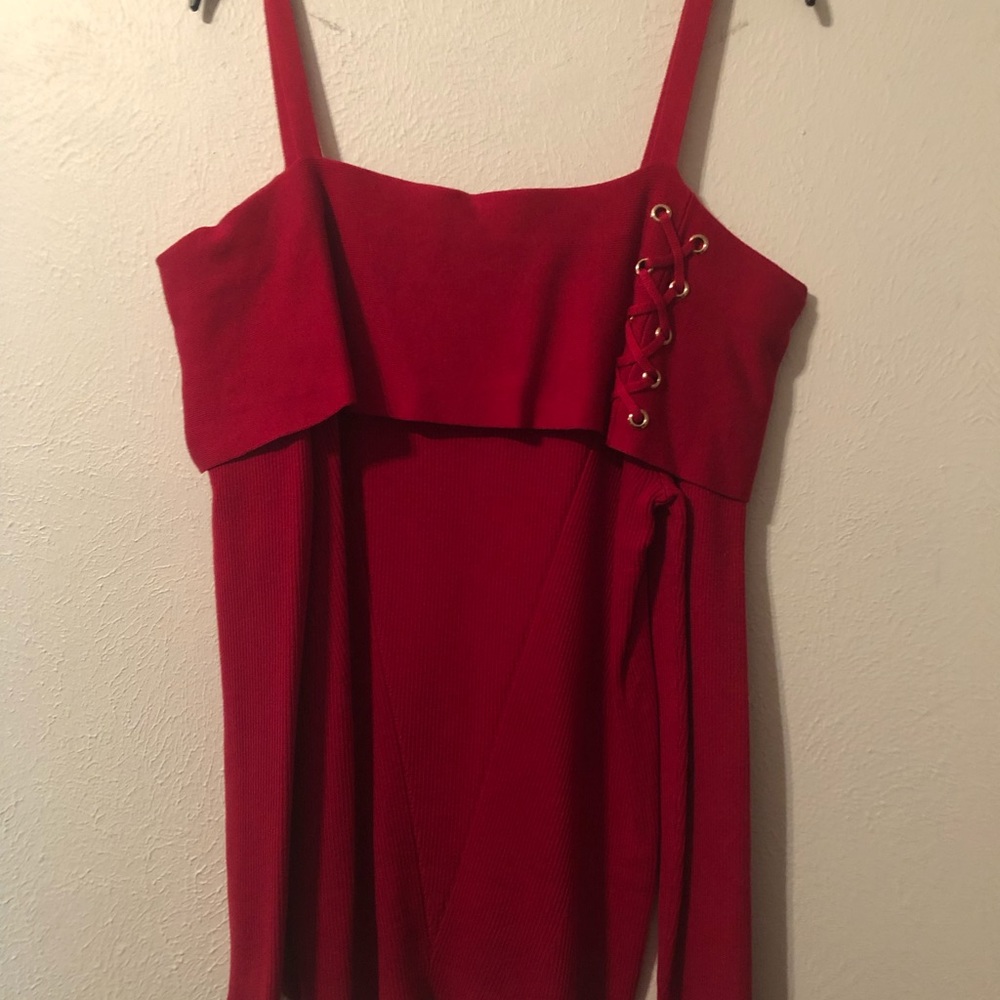 Red off shoulder party sweater!